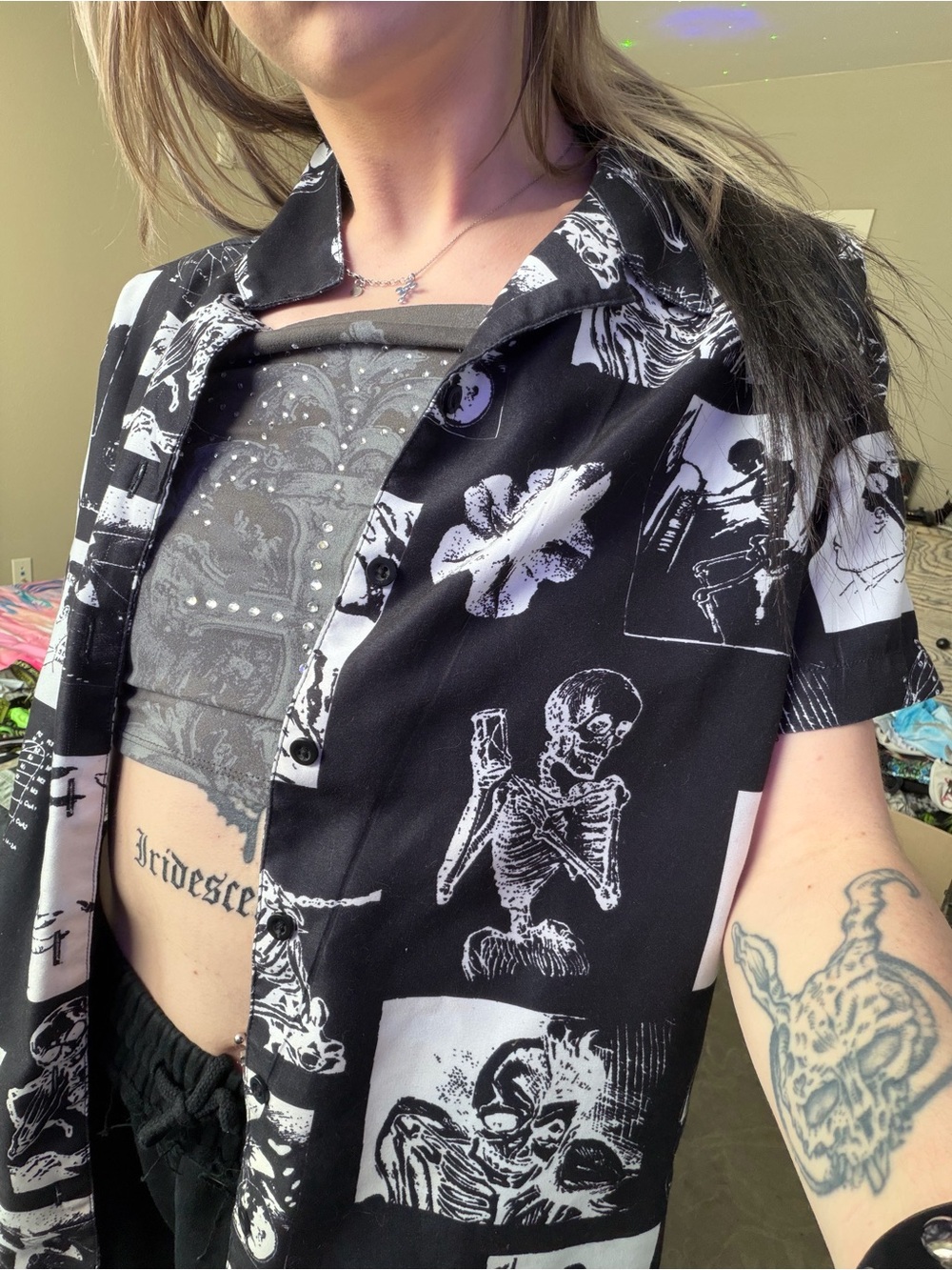 Zumiez Black and White Skeleton Graphic Button-Up Shirt